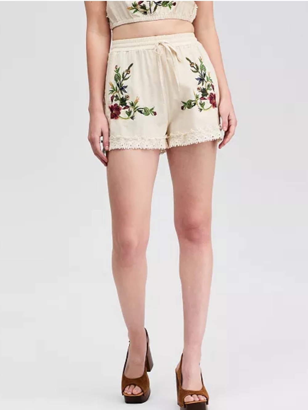 And Now This  Floral Embroidered Shorts